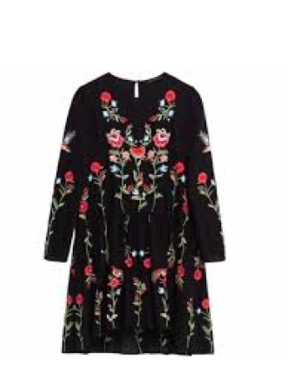 ZARA Black Floral Embroidered Mini Dress Long Sleeve Size Medium